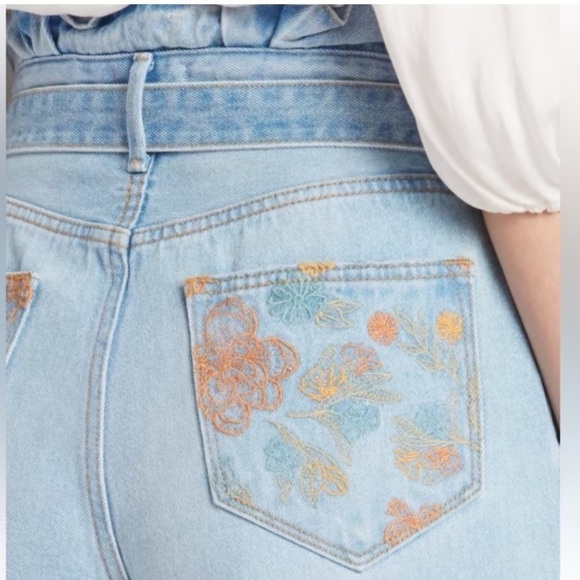 New! Driftwood paperbag embroidered high waisted rise jean shorts 28445 - Picture 3 of 10